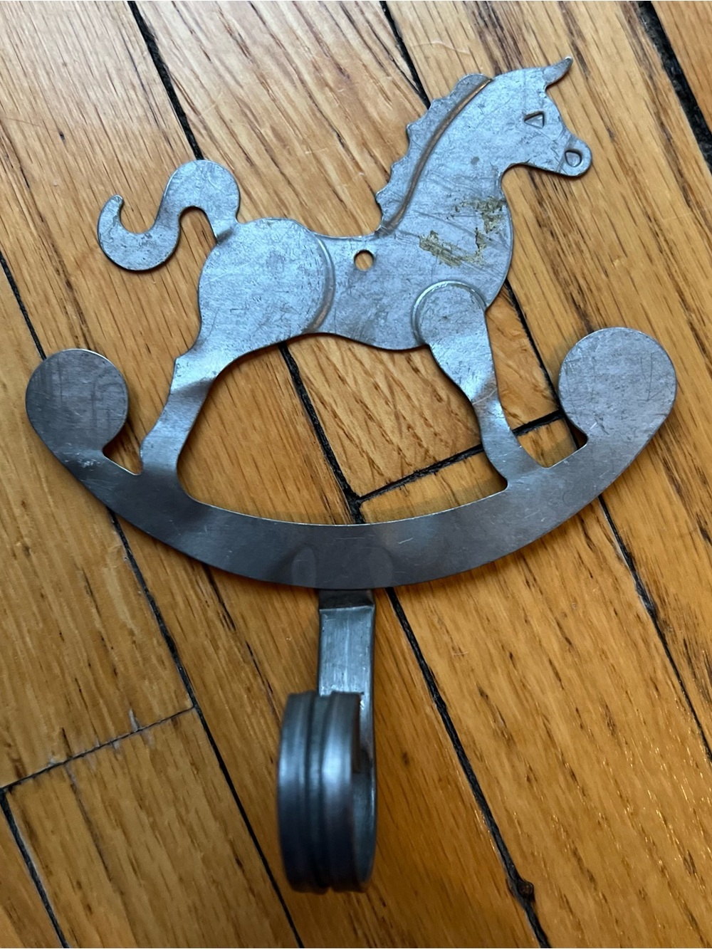 Vintage Silver Tin Rocking Horse Wall Hook - Decorative Home Wall Decor